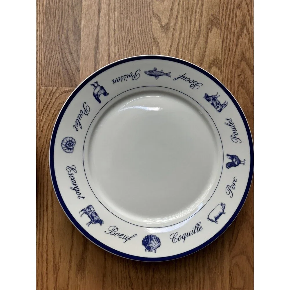 The Cellar Whiteware French Blue‎ Poulet 11.5” Dinner Plate Boeuf Escargot Porc